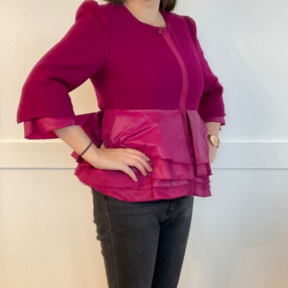 Burberry Peplum Wool Jacket Magenta Size Medium - Picture 11 of 14